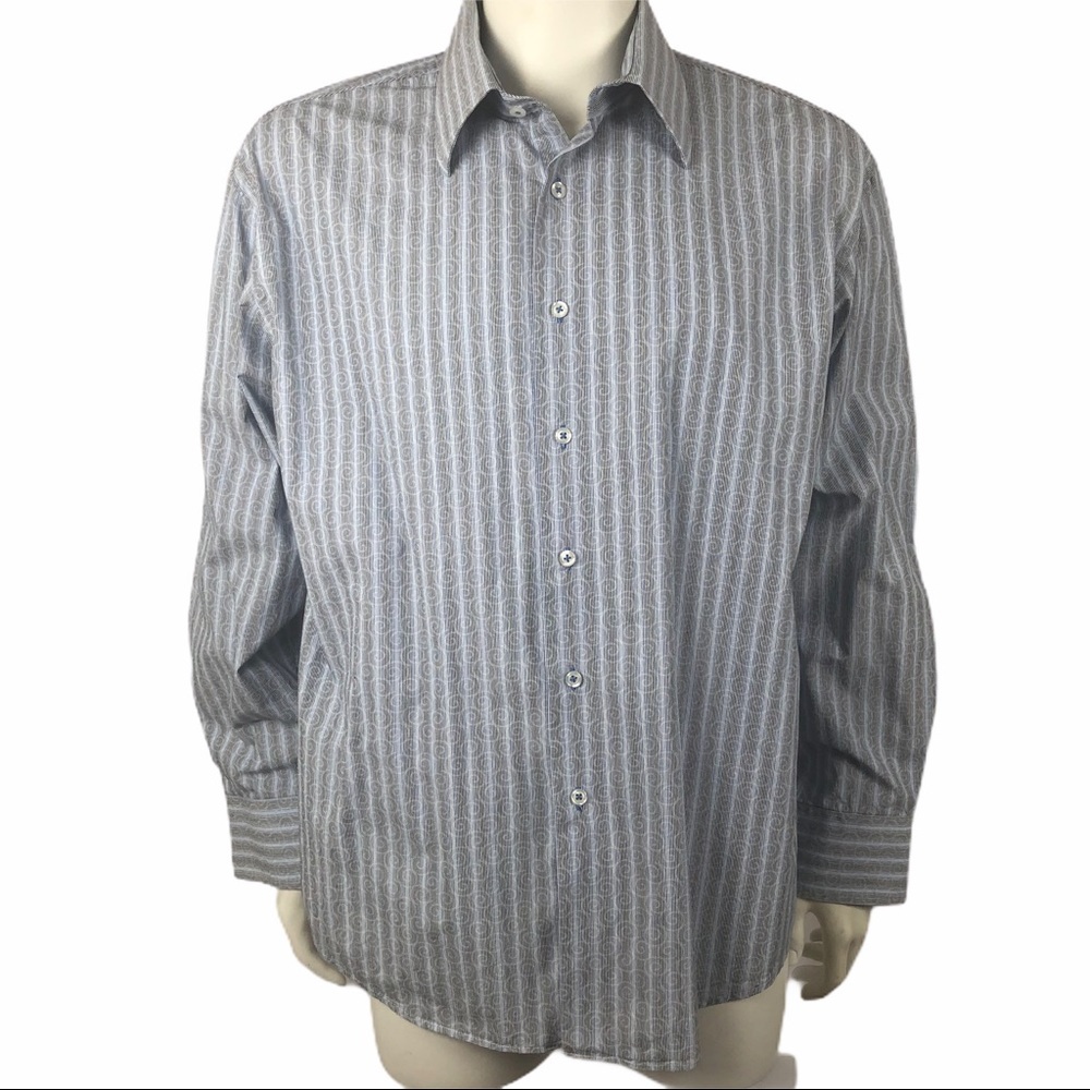 Michael Brandon Men’s Dress Shirt Blue Pinstripe Long Sleeve XL 17-17.5 Classic